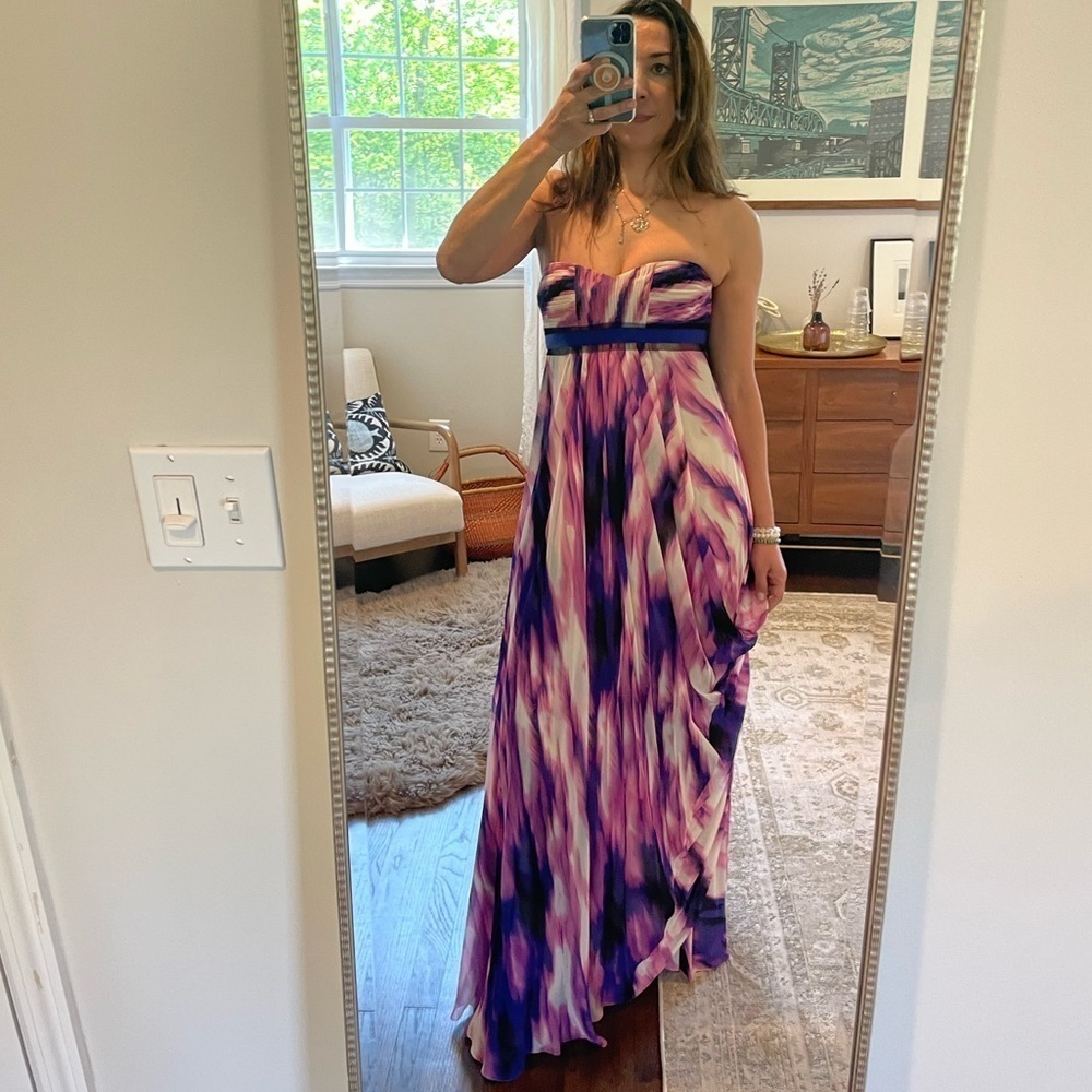BCBG Max Azria Silk Strapless Maxi Dress
